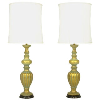 Substantial Patinated Gilt Baluster Table Lamps - a Pair For Sale