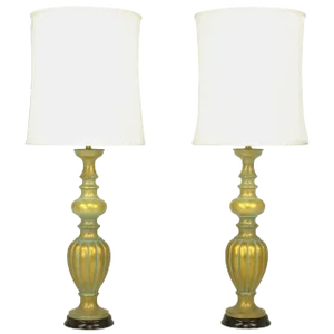 Substantial Patinated Gilt Baluster Table Lamps - a Pair