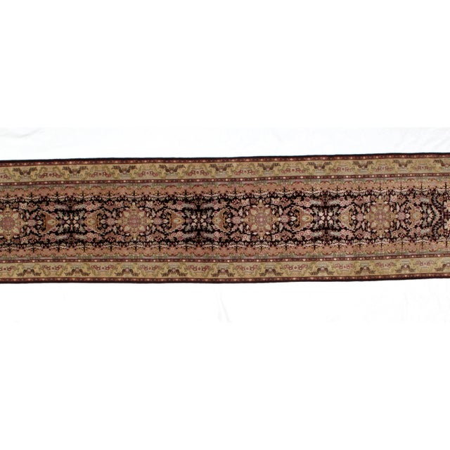 This masterpiece is pure silk pile Persian Tabriz style runner handwoven in China by master weaver.