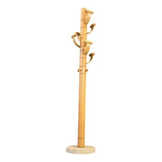 Vintage Travertine and Ash Wood Coat Rack by Ettore Sottsass, 1980s For Sale