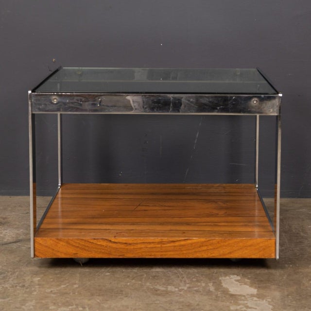 Vintage English Chrome, Glass and Wood End Table from Merrow Associates, 1960s For Sale - Image 6 of 15