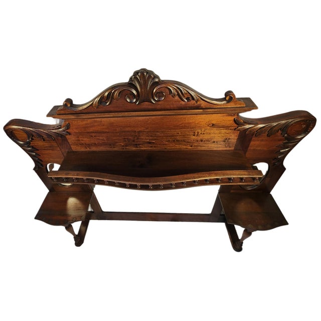 Wood Antique Oak Mantel Topper With Beveled Mirrors & Carved Wood Detailing | Wuthering Heights Aesthetic For Sale - Image 7 of 10
