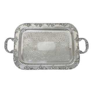 Vintage Victorian Silver Plated Grapevine Bar Serving Platter Tray by Excelsior For Sale