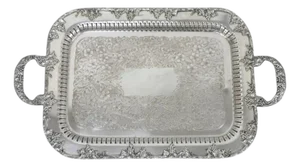 Vintage Victorian Silver Plated Grapevine Bar Serving Platter Tray by Excelsior