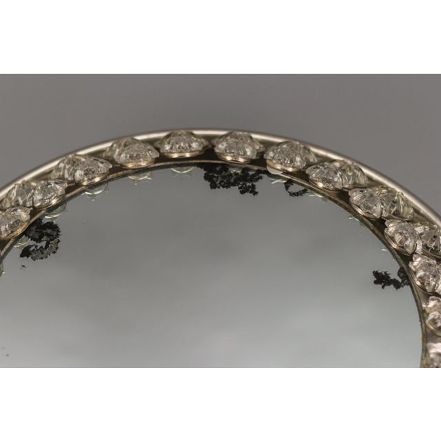 Round Mid-Century Modern Backlit Metal Wall Mirror with Crystal Glass Flowers For Sale - Image 13 of 18