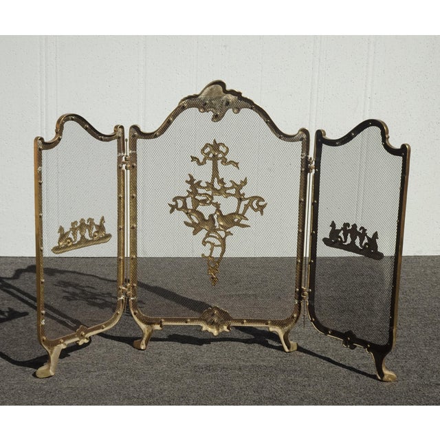 Vintage French Provincial Ribbons Love Birds Gold Brass Fireplace Screen #1 For Sale - Image 15 of 15