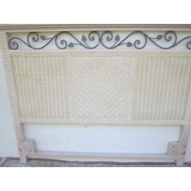 Coastal 1980s Cottage Style Wicker Cream Full Size Headboard For Sale - Image 3 of 12
