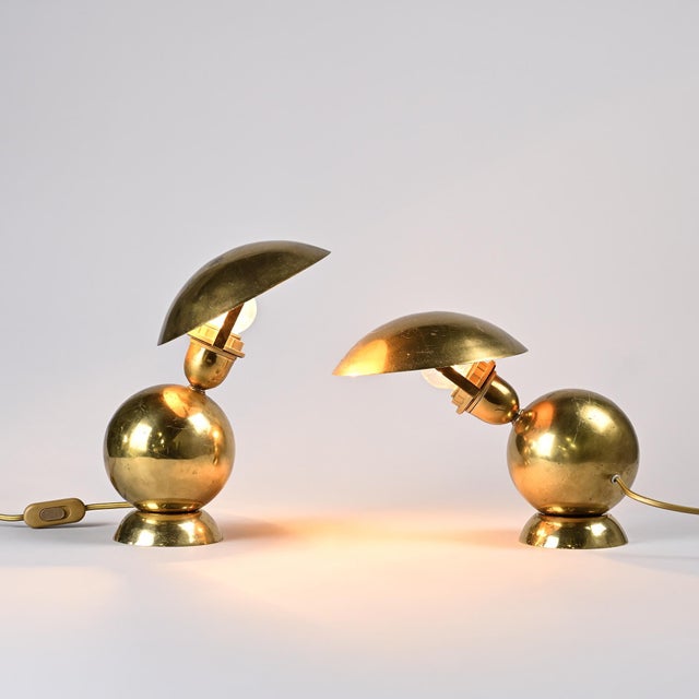 Gilt Brass Table Lamps from Creation Mathias, France, 1970, Set of 2 For Sale - Image 9 of 9