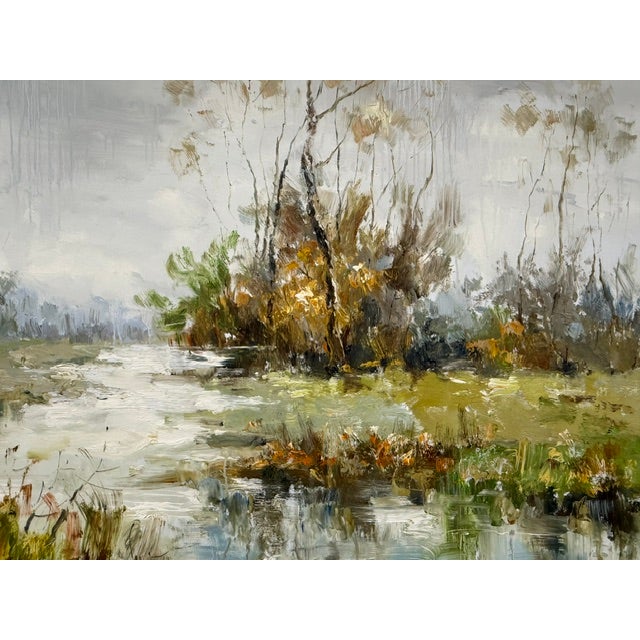 Paint Moody Earth Tone Wetland & River Canvas - Original Acrylic Art For Sale - Image 7 of 11