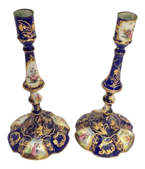 English Enamel Candlesticks - A Pair