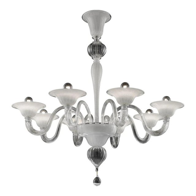 Glass Modern Venetian Murano Glass Chandelier in Transparent and White Tones with Silver Leaf by Simoeng For Sale - Image 7 of 7