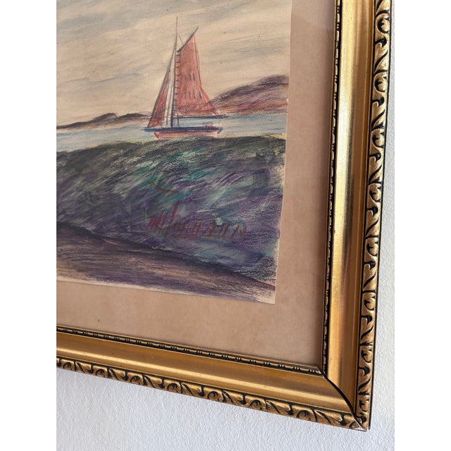 Coastal Vintage Coastal Village Drawing, Seaside Cottage Art - Signed For Sale - Image 3 of 10