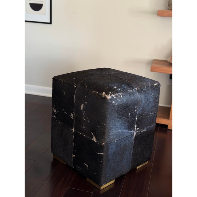 Made Goods Essex Stool in Midnight Hair-on-Hide Patchwork Leather Cube Ottoman Modern Organic Accent Stool For Sale - Image 11 of 12