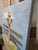Mid century woman sitting on the bench at the beach. Something going through her mind... not sure what. 36x36 oil on...