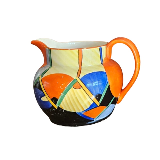 Black Art Deco Hand-Painted Geometric Jug from Crown Devon, 1930s For Sale - Image 8 of 8