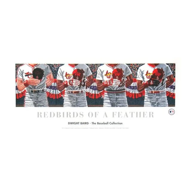 Dwight Baird 'Redbirds Of A Feather' Outsider Art Black & White,Blue,Red,White Canada Offset Lithograph For Sale