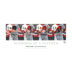Dwight Baird 'Redbirds Of A Feather' Outsider Art Black & White,Blue,Red,White Canada Offset Lithograph