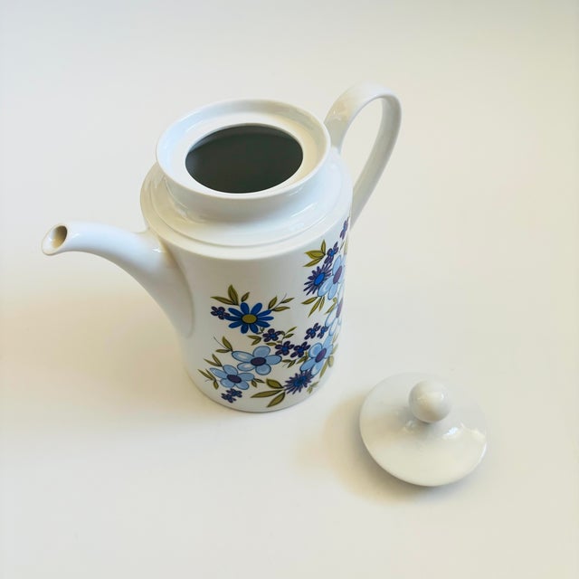 Mid Century Bavarian Porcelain Teapot With Blue Floral Design - Made by Schumann - Arzberg, Germany 1960s For Sale - Image 11 of 14
