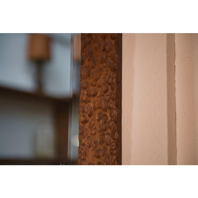 Wood Brutalist Mirror in Gouged Oak and Beveled Glass, 1960s For Sale - Image 7 of 10