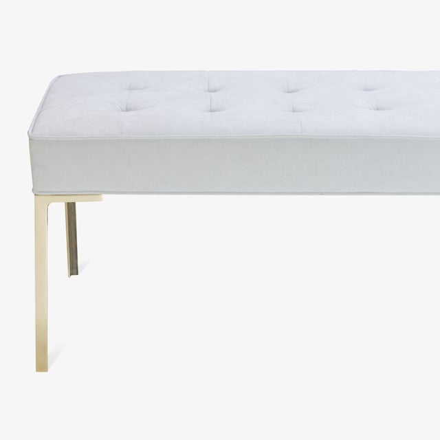 Montage Astor 60" Tufted Brass Bench in Dove Luxe Suede by Montage For Sale - Image 4 of 9
