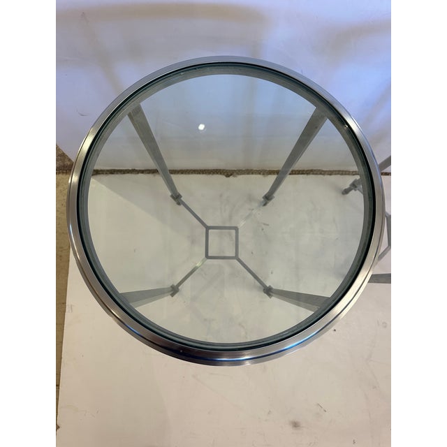 1990s Silver Leaf Bronze Round Side Tables With Glass Tops -a Pair For Sale - Image 5 of 8