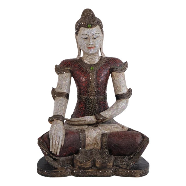 Buddha Figure in Carved Wood, Thailand, 1920s For Sale