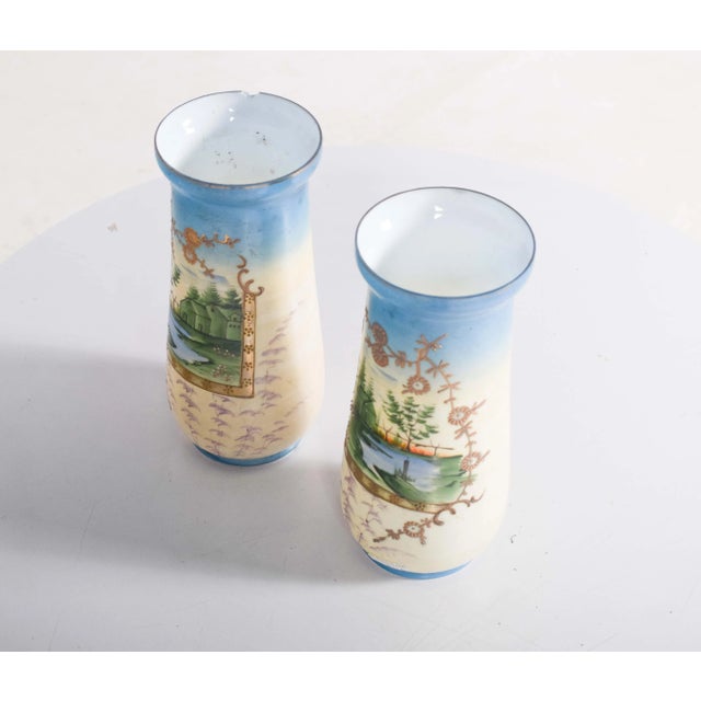 Blue Glass Vases with Wide Mouths, 1910s, Set of 2 For Sale - Image 8 of 9
