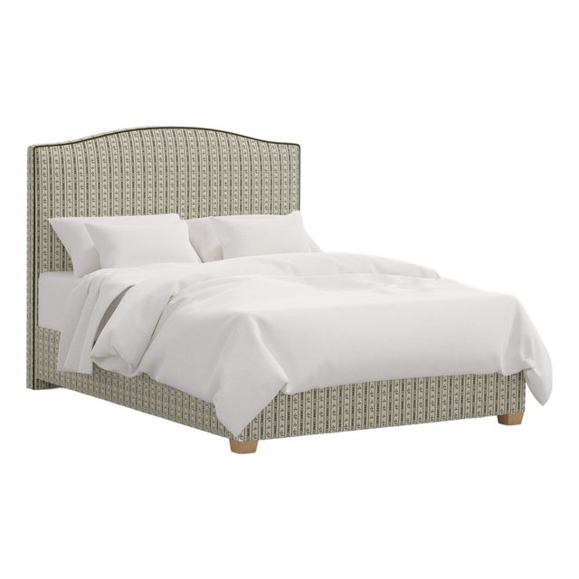 Stoffer Home x Cloth & Company Elsie Bed in Botanical Stripe Olive with Olive Welt, Queen For Sale