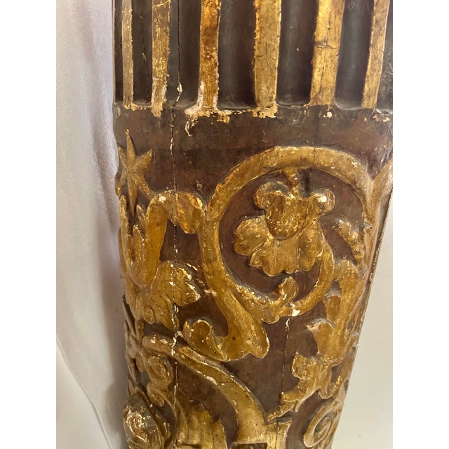 1840 Antique Ornate French Wooden Pedestal Column With Gold Highlights For Sale - Image 9 of 12