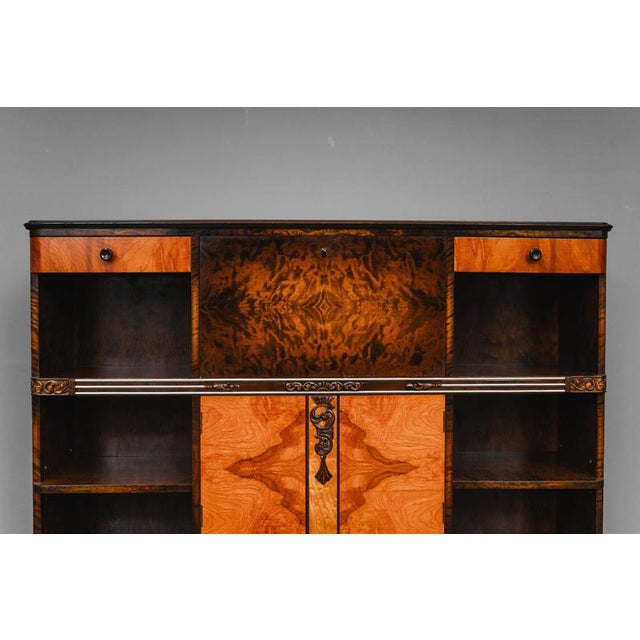 Art Deco Bookcase with Secretary Compartment in Birch and Walnut For Sale - Image 12 of 18