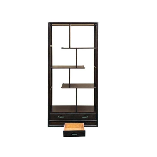 Brown Asian Inspired Asymmetrical Dark Brown Shelving Display Cabinet Divider For Sale - Image 8 of 12