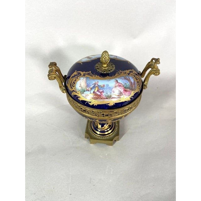 19th Century 19thC Sevres Louis XVI Style Blue Porcelain Bronze Bowl Urn For Sale - Image 5 of 18