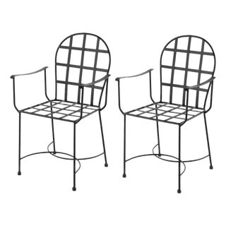 Set of 2 Garden or Dinning Armchairs in Black Wrought Iron, Indoor & Outdoor For Sale