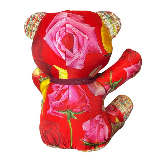Italian Gucci Roses Vintage Silk Scarf Tender Teddy Bear For Sale - Image 3 of 3