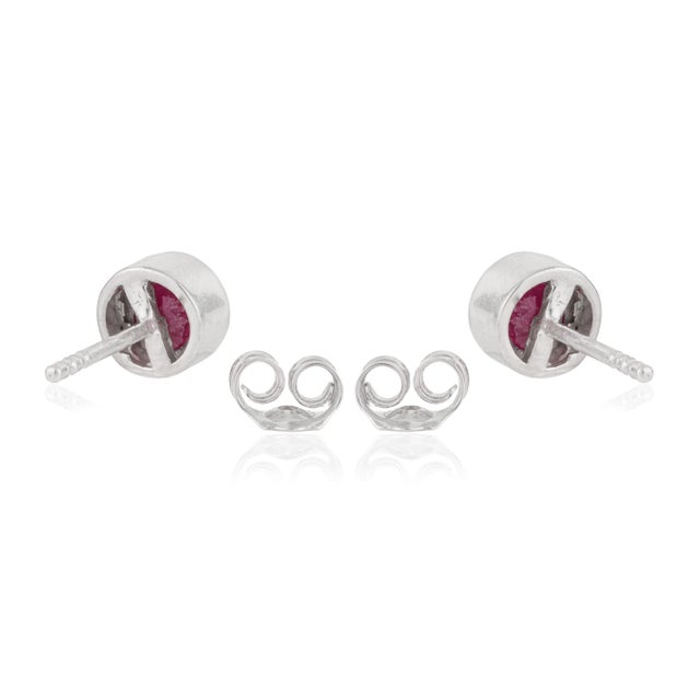Metal Artisan 1.47 Ct Round Ruby Anniversary Stud Earrings in 925 Sterling Silver - A Pair For Sale - Image 7 of 12