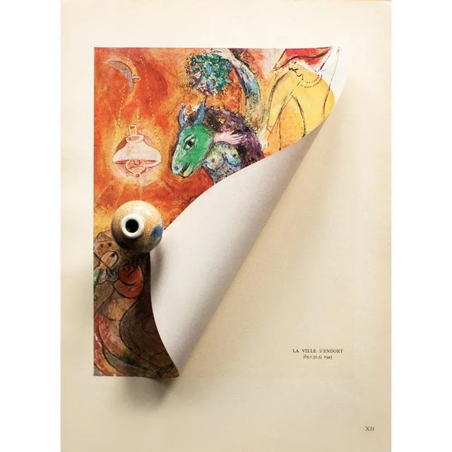 The School of Paris 1947 After Marc Chagall, "The City Falls Asleep" First Edition Period Offset Lithograph For Sale - Image 3 of 8