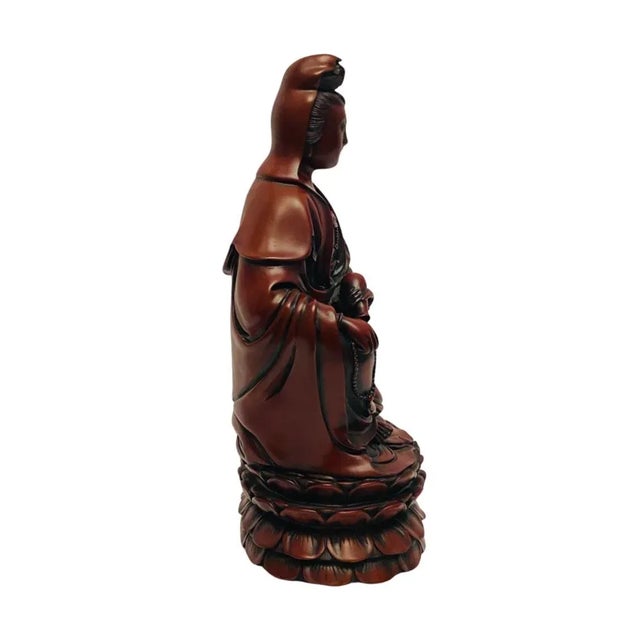 Early 20th Century Kwan Yin Quan Yin Guanyin Bodhisattva Compassion Red Resin Lacquered Statue For Sale - Image 4 of 8