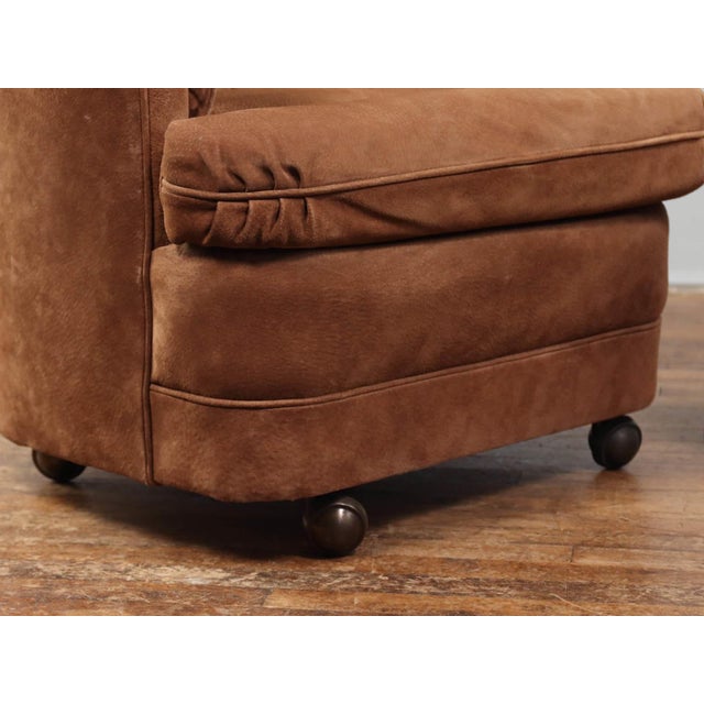 Mid-Century Modern Pair of Mid 20th Century Full Grain Suede Leather Rolling Club Chairs For Sale - Image 3 of 13