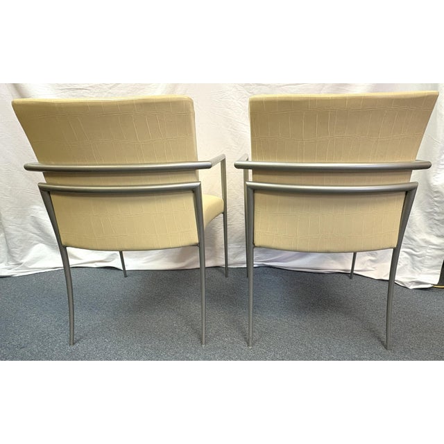 Contemporary Hickory Business Furniture Faux Croc and Metal Office Chairs - A Pair For Sale - Image 3 of 18