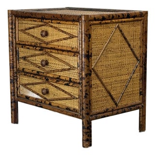 Late 20th Century Burnt Cane and Faux Bamboo Chest / Nightstand For Sale