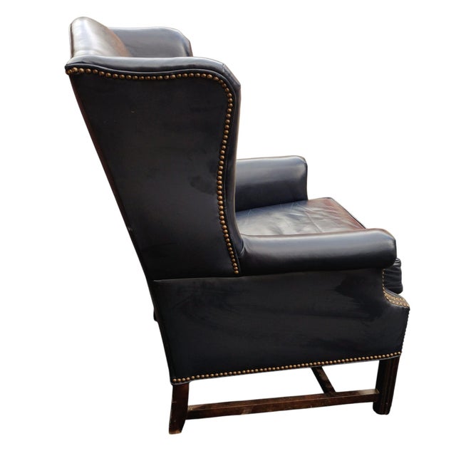 Chippendale Vintage Executive Wingback Armchair by the Renowned Artisans at Yorkshire Leather of Hickory, North Carolina. For Sale - Image 3 of 8