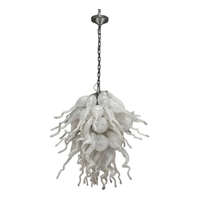 Large Vintage Murano Hand Blown Glass Chandelier, Italian Modern Lighting For Sale