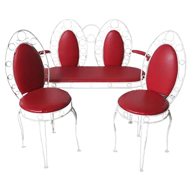 Vintage Metal Bench Set with Two Chairs, Set of 3 For Sale