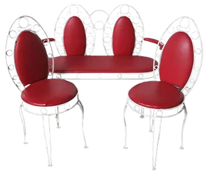 Vintage Metal Bench Set with Two Chairs, Set of 3