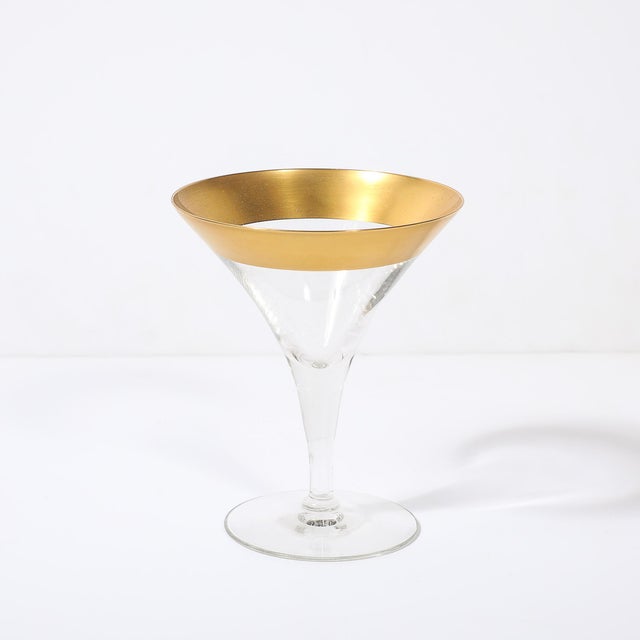 Set of 12 Mid-Century Modernist Gilt Rimmed Martini Glasses by Dorothy Thorpe For Sale - Image 11 of 18