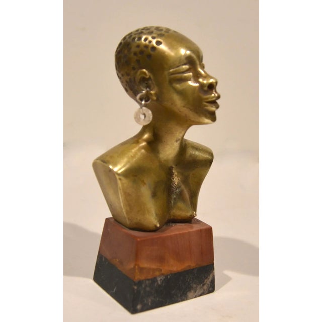 Gold 1950s Small African Bronze Female Bust Sculpture For Sale - Image 8 of 8