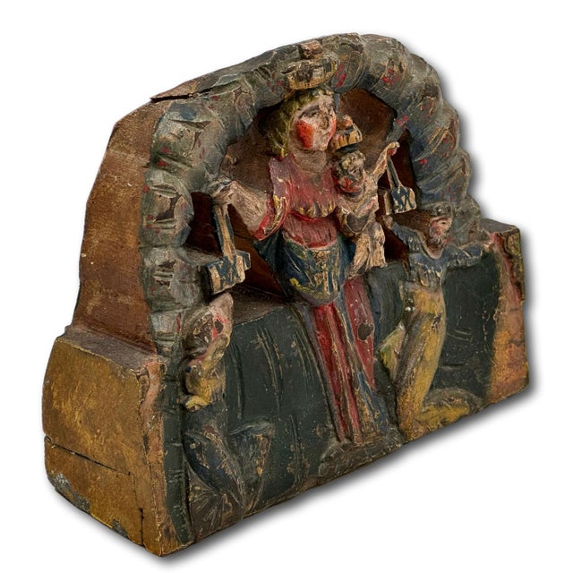 Unusual Antique Italian Hand Carved & Painted Wood Madonna & Child Sicilian Donkey Cart Fragment - Weighted for Doorstop For Sale In Boston - Image 6 of 18