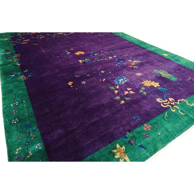 1920s 1920s Purple Open Field Floral Antique Chinese Art Deco Rug by Nichols Workshop For Sale - Image 5 of 9