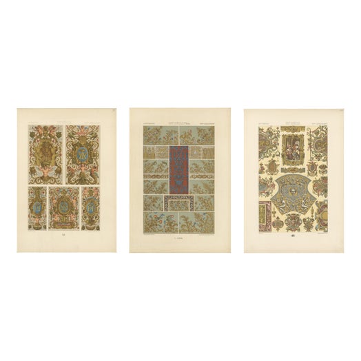 Albert Racinet, Renaissance Ornament Plates, 1873, Lithograph, Set of 3 For Sale