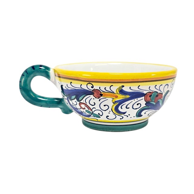 Deruta Late 20th Century Italian Labor Deruta Hand-Painted Maiolica Cups and Saucers, Set of 4 For Sale - Image 4 of 18